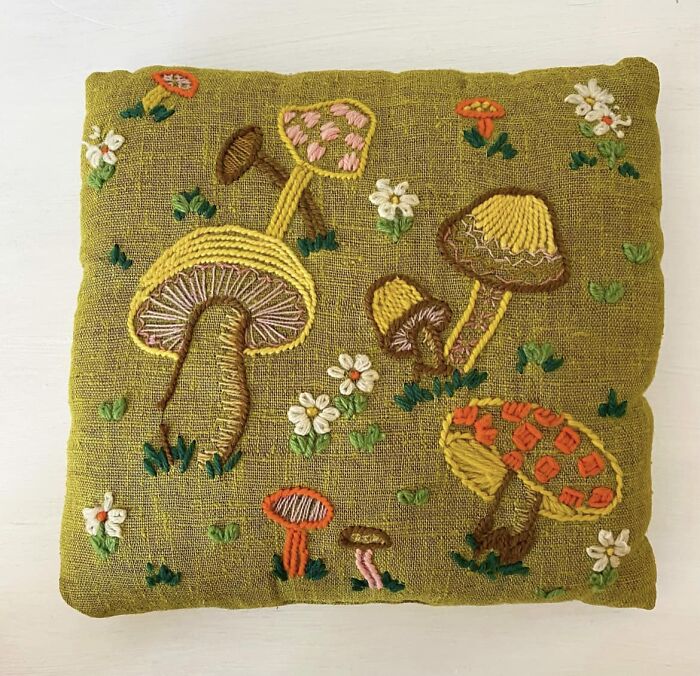 Was Doing Some Online Thrifting And Found/Had To Have This Crewel Embroidered Pillow!! I Can Always Frame It Too