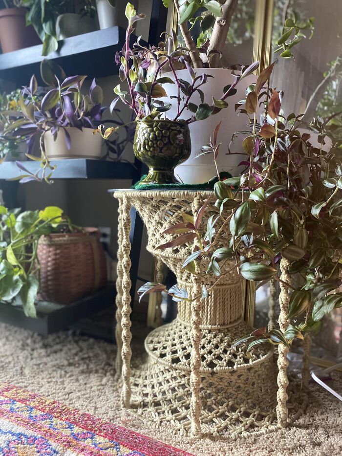 Thrilled To Share My Latest Facebook Marketplace Find, This Beautiful Vintage Hourglass Macrame Side Table 🥰 — Omaha, Ne