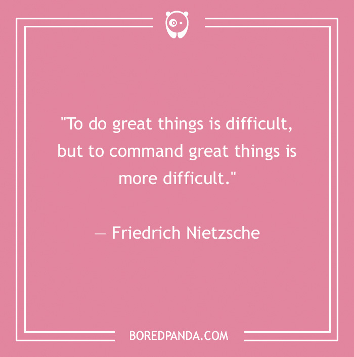 Leadership quote by Friedrich Nietzsche on a pink background.