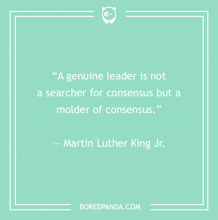 Quote by Martin Luther King Jr. on leadership against a green background.