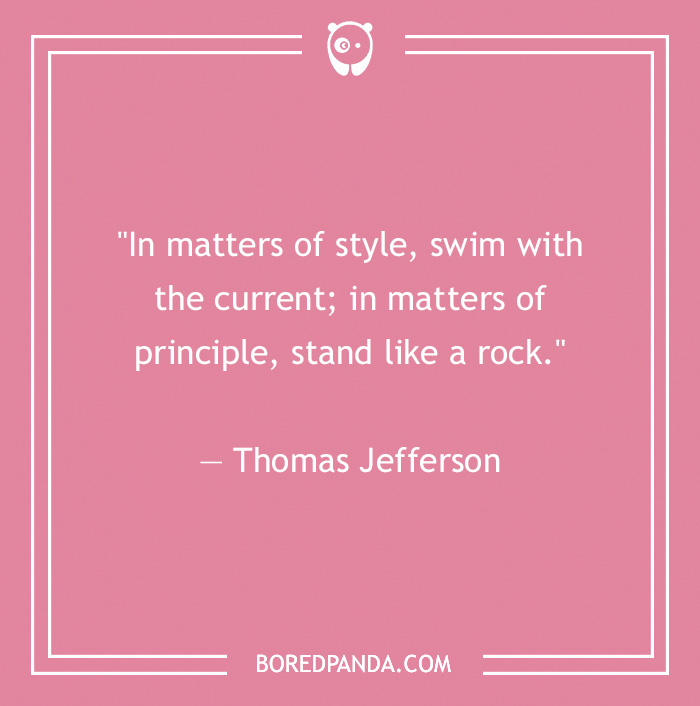 Leadership quote by Thomas Jefferson on a pink background, emphasizing style and principle.