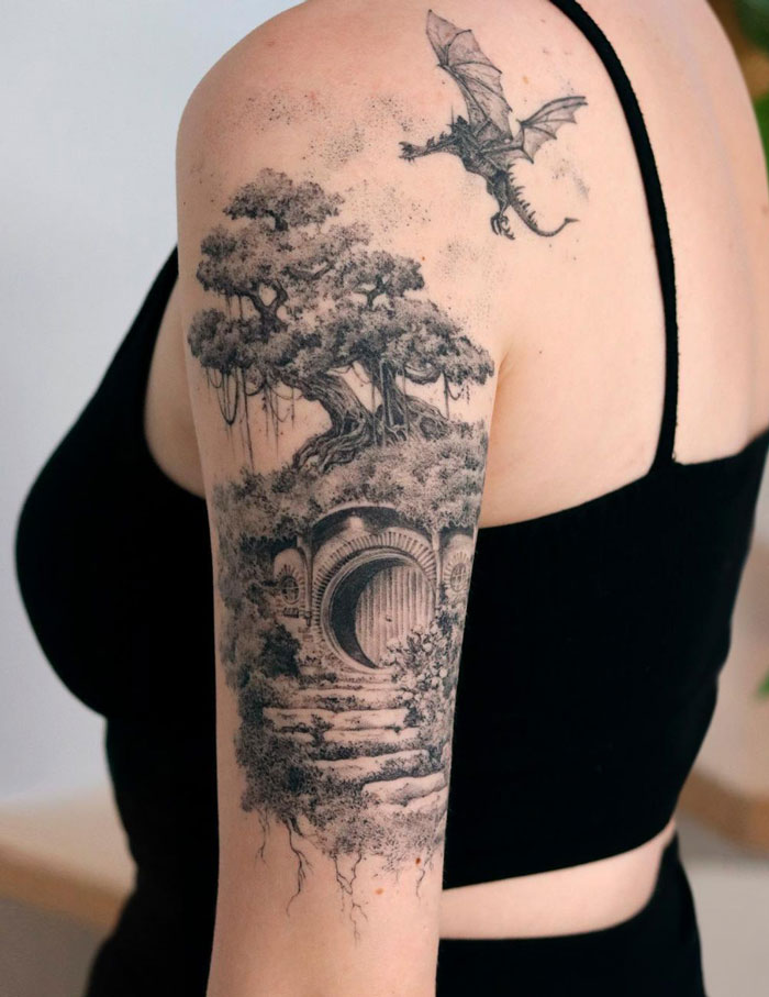 Hobbit Hole and a dragon Tattoo