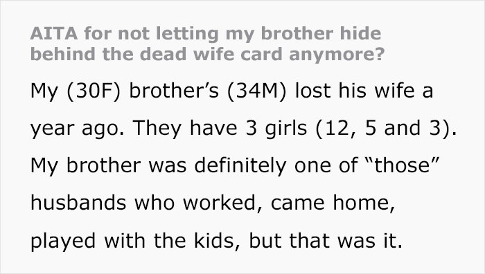 Sister Refuses To Let Widowed Brother Use The "Dead Wife Card" Anymore, Takes His 3 Kids Away Sister Refuses To Let Widowed Brother Use The "Dead Wife Card" Anymore, Takes His 3 Kids Away