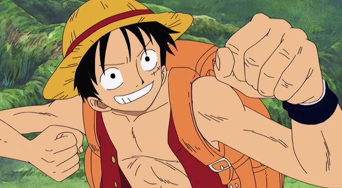 Monkey D. Luffy wearing red shirt and yellow hat
