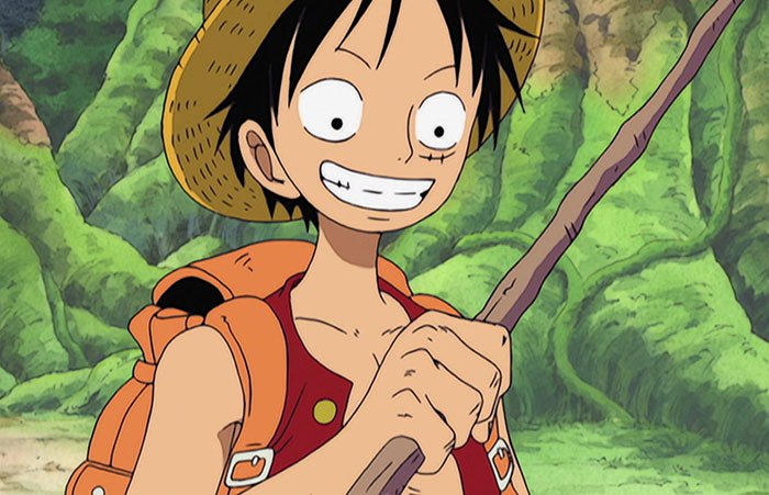 Monkey D. Luffy wearing red shirt and yellow hat