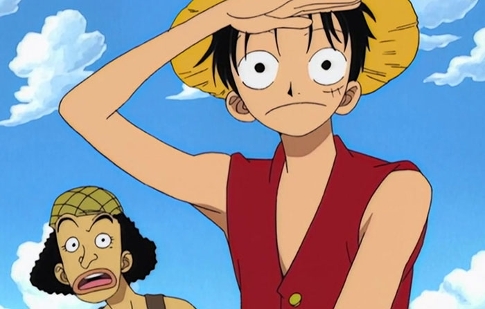 Monkey D. Luffy wearing red shirt