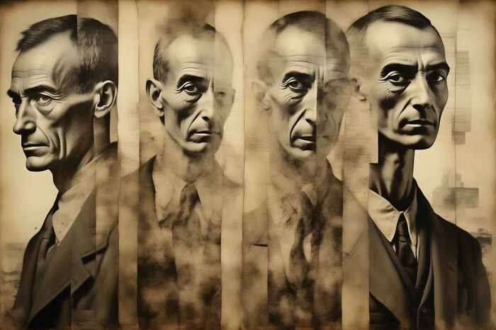 Faces Of Humanity: Overlapping Images Of People To Portray The Far-Reaching Impact Of Oppenheimer's Creation On Society And Individuals