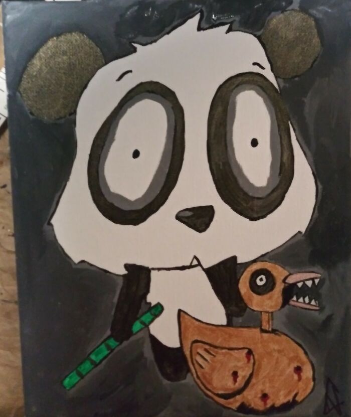 When My Friend Was In Hospital I Asked What Kind Of Painting Would Cheer Her Up She Said A Panda Or A Duck...she Also Loves Tim Burton