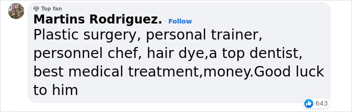 Comment discussing factors like plastic surgery and trainers, in context with Brad Pitt's age and appearance. Comment discussing factors like plastic surgery and trainers, in context with Brad Pitt's age and appearance.