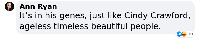 "Comment praising ageless qualities of public figures, mentioning genes and timeless beauty. "Comment praising ageless qualities of public figures, mentioning genes and timeless beauty.