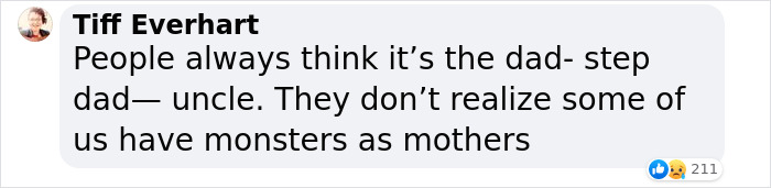 Social media comment about misconceptions of parental abuse, emphasizing "monsters as mothers" viewpoint. Social media comment about misconceptions of parental abuse, emphasizing "monsters as mothers" viewpoint.