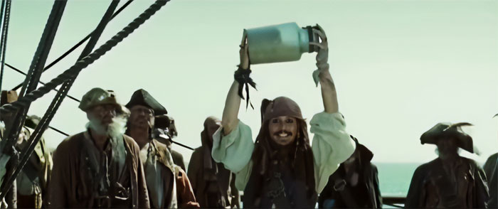 Jack Sparrow holding jar in his hands 