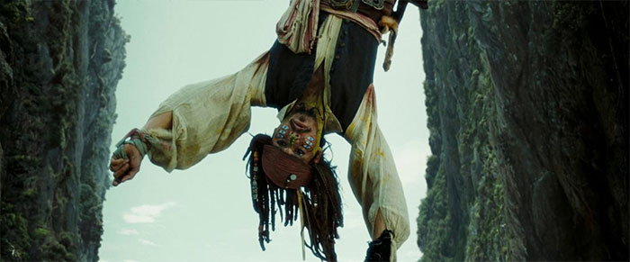 Jack Sparrow hanging upside down 