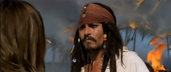 Jack Sparrow talking to Elizabeth Swann