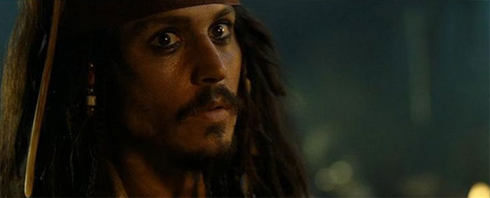Jack Sparrow looking at someone scared 