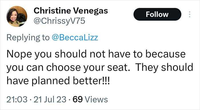 "My Life Is Not Expendable For Your Own Convenience": Woman's Unwilling To Swap Seats With Moms "My Life Is Not Expendable For Your Own Convenience": Woman's Unwilling To Swap Seats With Moms