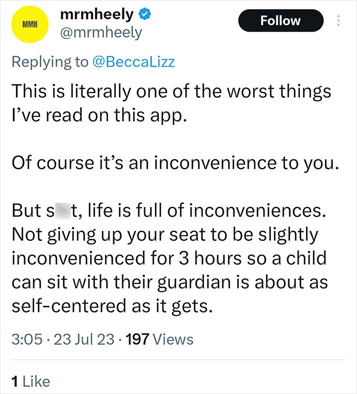 "My Life Is Not Expendable For Your Own Convenience": Woman's Unwilling To Swap Seats With Moms "My Life Is Not Expendable For Your Own Convenience": Woman's Unwilling To Swap Seats With Moms