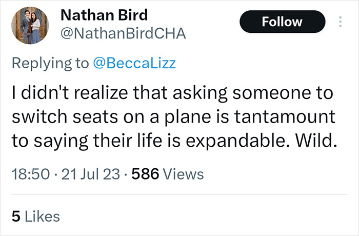 "My Life Is Not Expendable For Your Own Convenience": Woman's Unwilling To Swap Seats With Moms "My Life Is Not Expendable For Your Own Convenience": Woman's Unwilling To Swap Seats With Moms