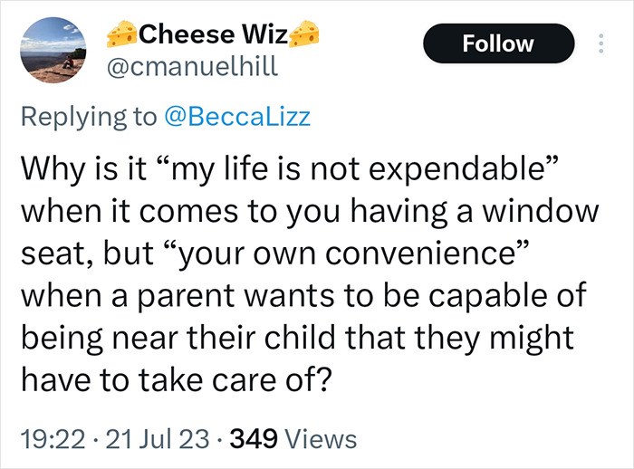 "My Life Is Not Expendable For Your Own Convenience": Woman's Unwilling To Swap Seats With Moms "My Life Is Not Expendable For Your Own Convenience": Woman's Unwilling To Swap Seats With Moms