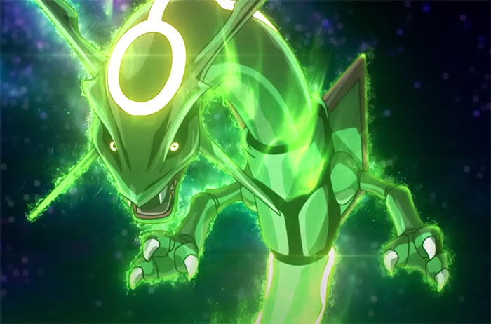 Rayquaza is glowing green vividly