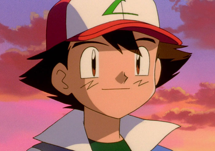 Ash Ketchum is calm, with a pink evening sky in the background