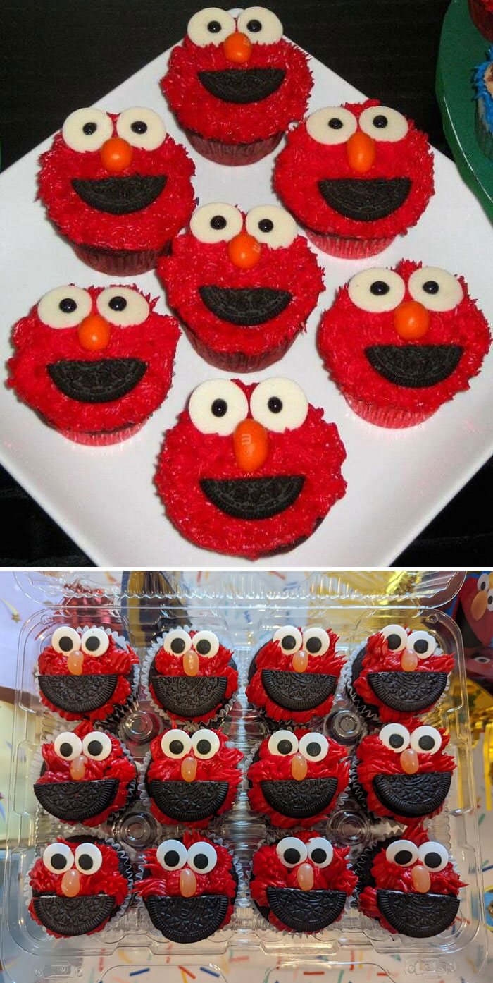 Elmo Cupcakes. Grocery Store Frosted, I Decorated
