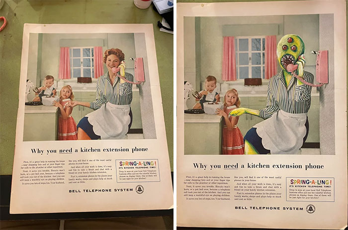 Alien Over Vintage Print Ad