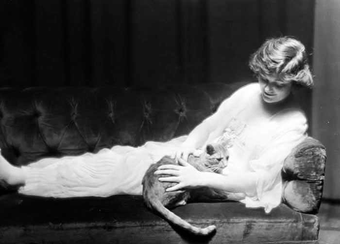 Actress Ann Murdock With Cat Buzzer