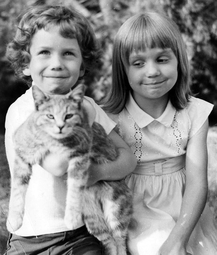 Mid 1970s. My Sister And I, With Our Cat Tigger