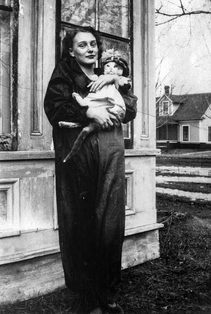 My Grandmother And Her Cat. Late 1930 Or Early 1940, In Minnesota