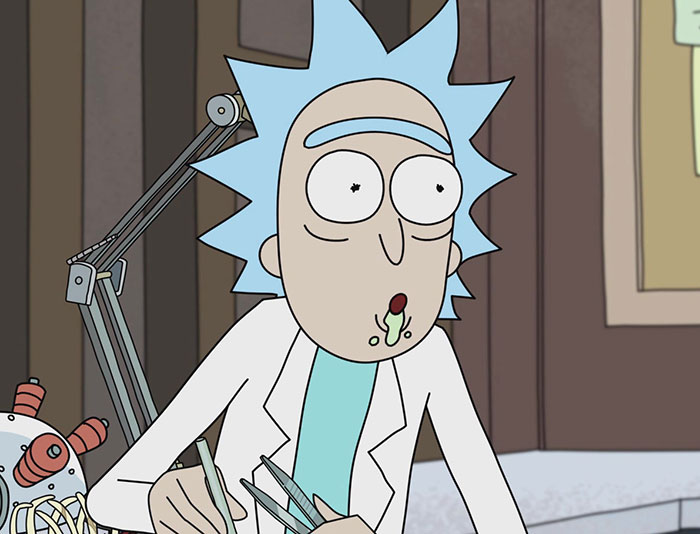 Rick wearing lab coat
