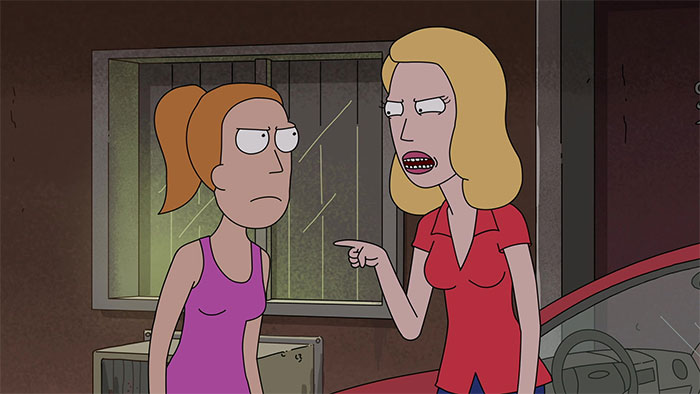 Summer wearing pink shirt, Beth wearing red shirt