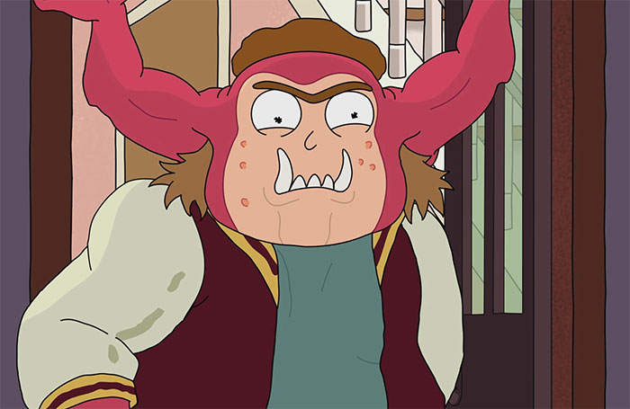 Morty Jr. wearing school clothes