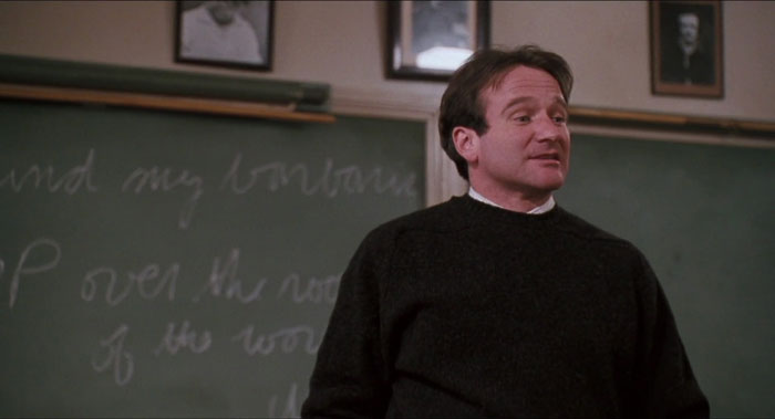 robin williams giving a lecture in dead poets society