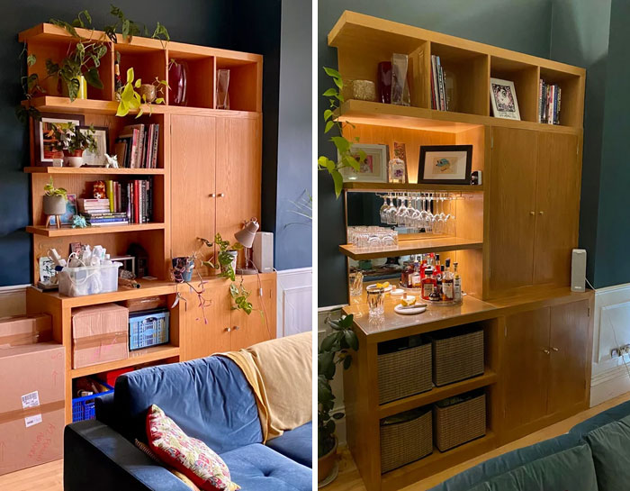 I Decided Not To Paint This Bookshelf, Just Sanded And Re-Varnished. Then Turned It Into A Bar!