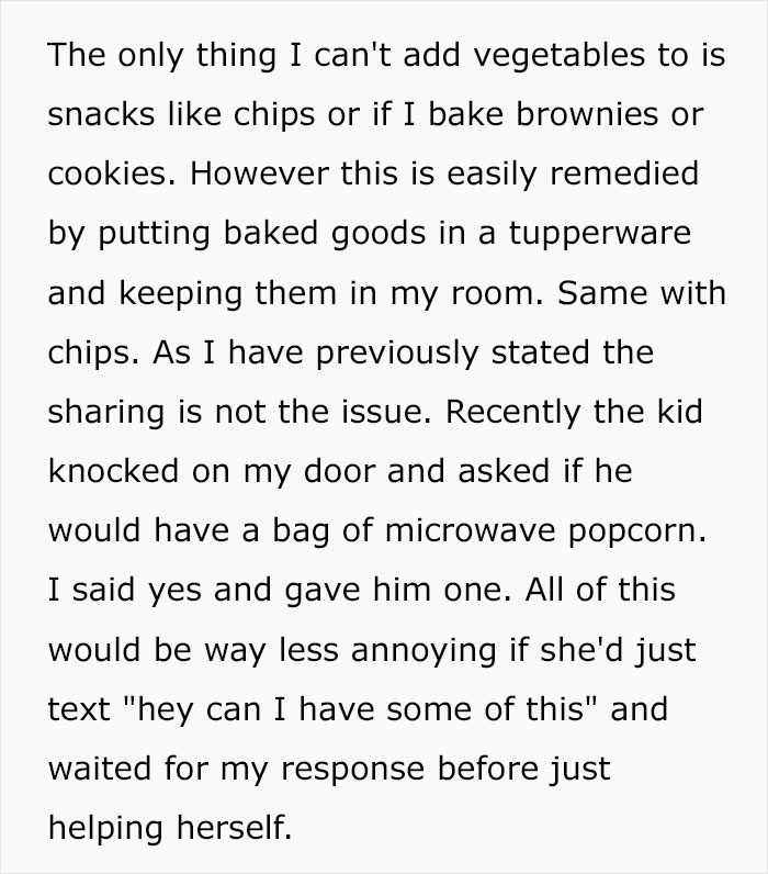 “I Put Veggies In My Food To Stop My Roommate’s Kid From Eating It. Mom Threatens Legal Action” “I Put Veggies In My Food To Stop My Roommate’s Kid From Eating It. Mom Threatens Legal Action”
