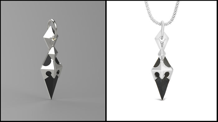 Xiao, Genshin Impact Inspired Pendant. Render (Left) vs. Real (Right)