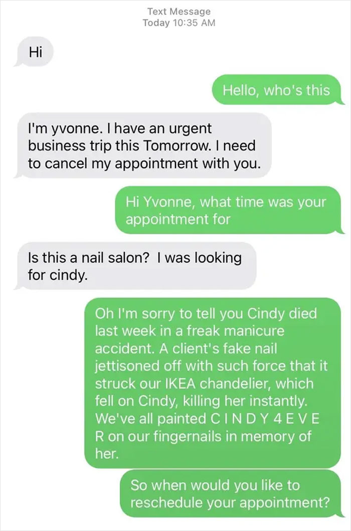 The Person Who Had To Break The Unfortunate News About Cindy To A Scammer