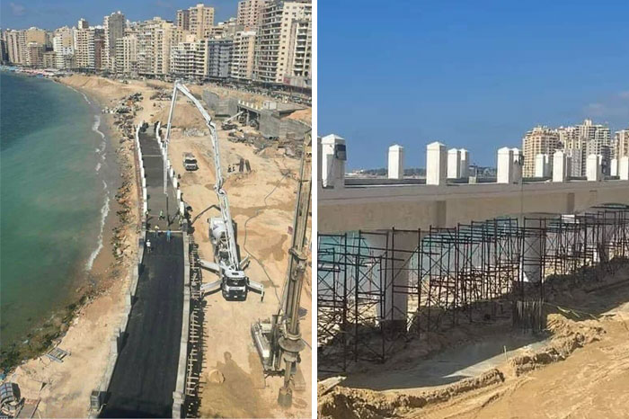 Famous Beach Is Removed In Favor Of Building A Coastal Highway. Government Calls It A Massive Achievement To Relieve Traffic. Alexandria, Egypt