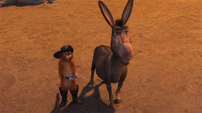 Puss in boots and donkey talking