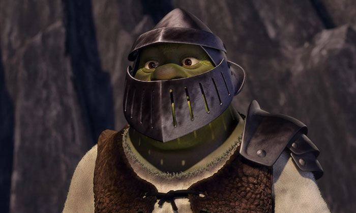 Shrek wearing armour