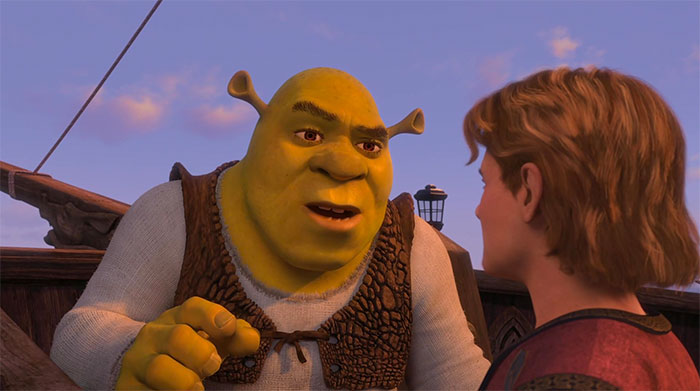 Shrek talking with the prince