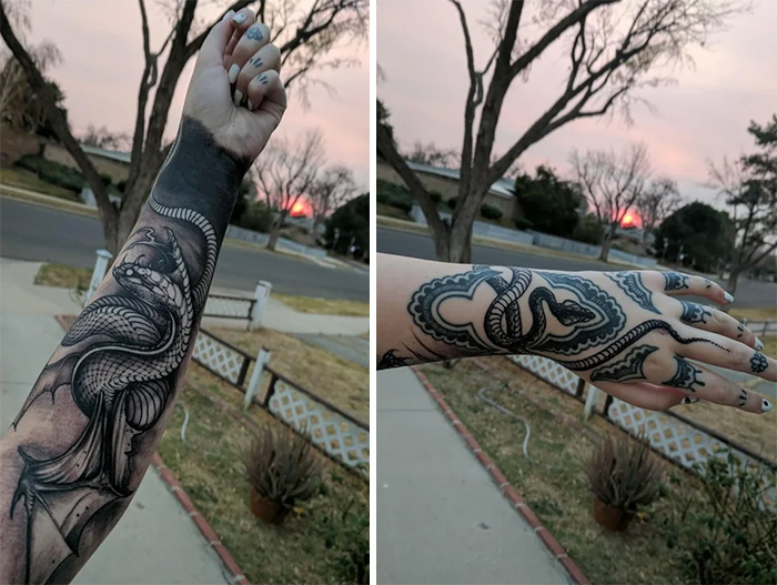 snake hand tattoo