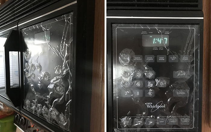 My Landlord/Roommate Won’t Let Me Peel Off The Protective Plastic On The Microwave Panel. It’s Been This Way For At Least A Year