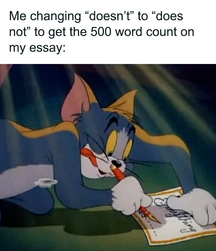More word count on an essay Tom from Tom And Jerry meme