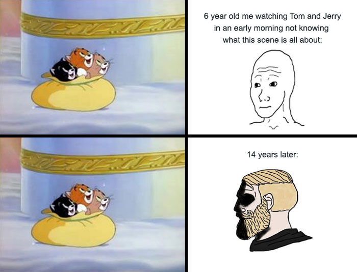 6 year old watching Tom And Jerry meme