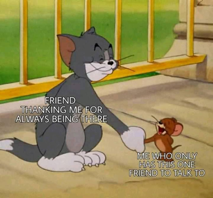 Having one friend to talk to Tom And Jerry meme