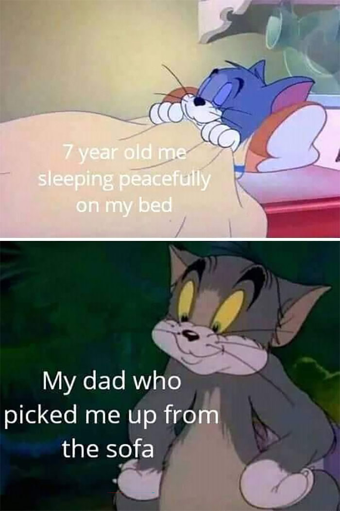 7 year old sleeping Tom from Tom And Jerry meme