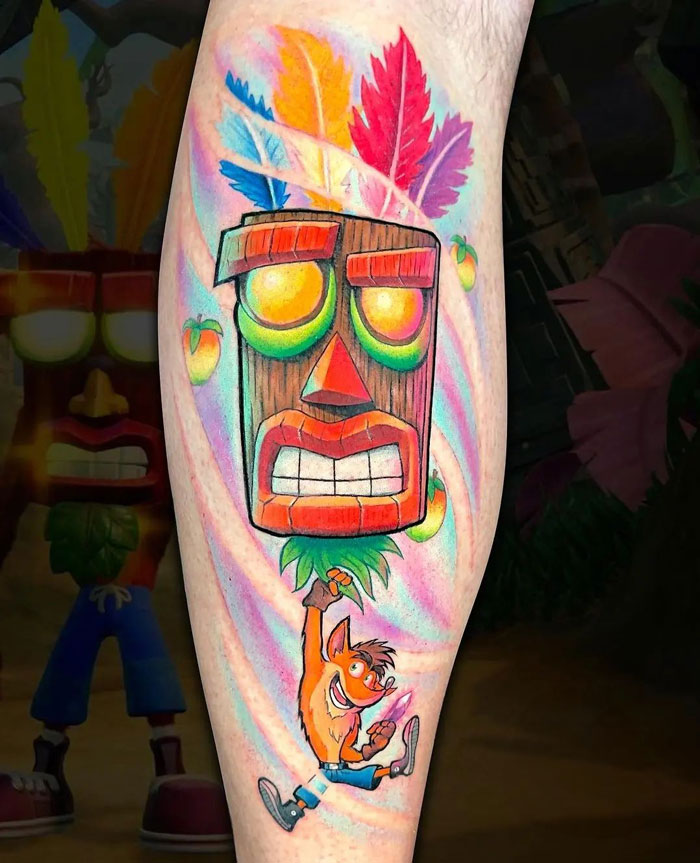 Aku Aku from Crash Bandicoo game tattoo