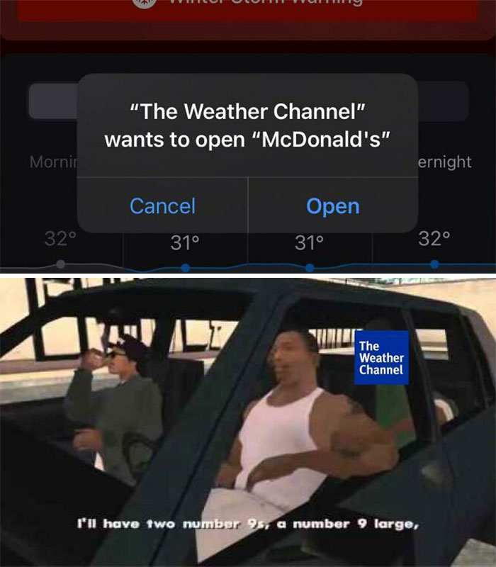 McDonald's and Weather app weather meme